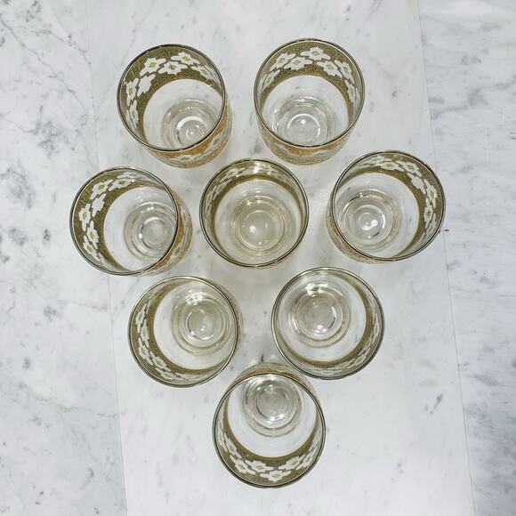 CULVER Valencia 22K Gold Footed Double Old Fashioned Glass Set 8 Vintage MCM EUC - Picture 4 of 10